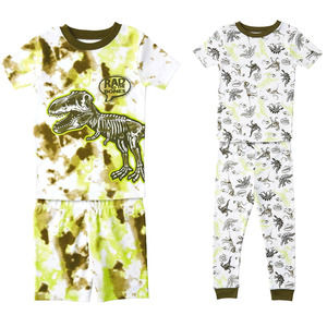 Boys 2T Cotton Short Sleeve 4 Piece Pajama Set 2T Dinosaurs (1) Shorts (1) Pants